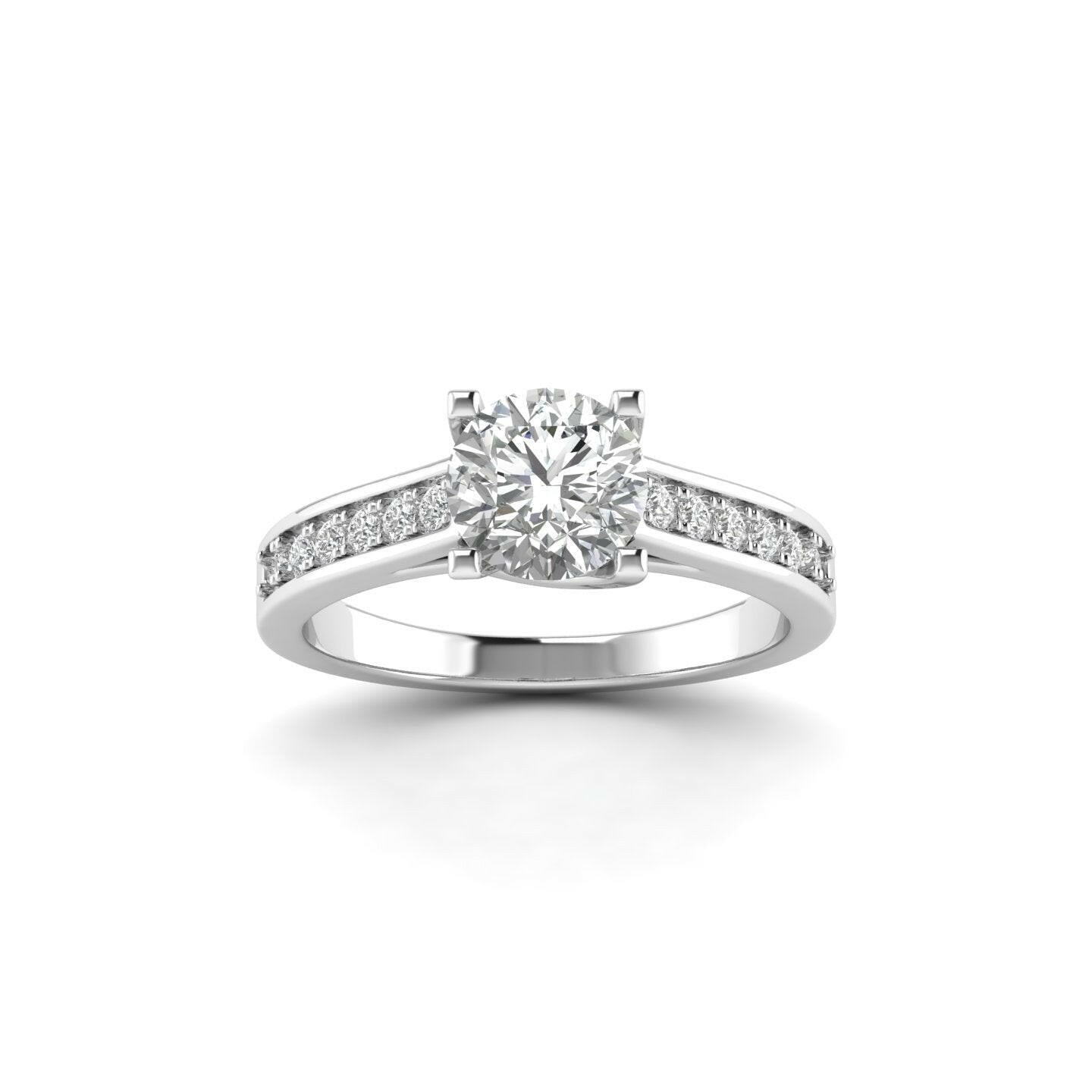 White Gold Studded 1.18 Carat Lab Grown Diamond Ring-F Color VS1 Clarity.